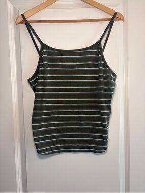 American Eagle | Olive Green Striped Spaghetti 100% Cotton Casual Camisole Tank